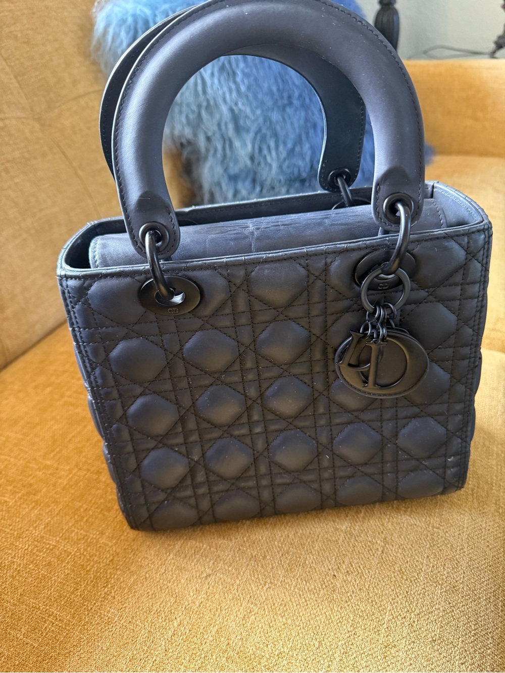 Christian Dior Lady Dior Medium Bag Black Ultramatte Cannage Calfskin pre-owned - Picture 7 of 14